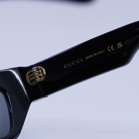 Gucci GG1296S 002 Sunglasses Shiny Black Rectangle Frame, Grey Lenses - Picture 8 of 10